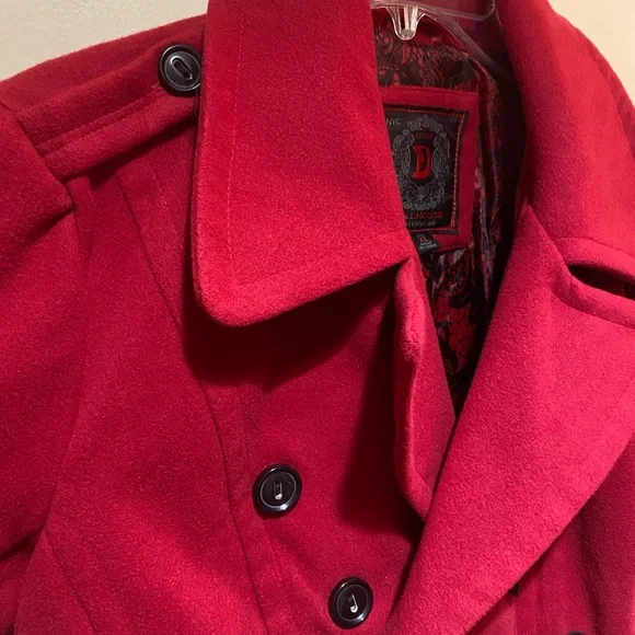 Dollhouse Vibrant Red Button Zip Pocket Black Elbow patches Pea Coat XL - Picture 7 of 7